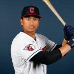 Bo Naylor #80 of the Cleveland Guardians poses during Photo Day at Goodyear Ballpark on March 22, 2022 in Goodyear, Arizona.