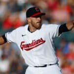 Aaron Civale #43 of the Cleveland Guardians pitches against the Chicago White Sox during the first inning at Progressive Field on July 13, 2022 in Cleveland, Ohio.