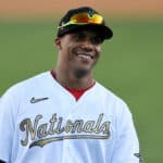 Juan Soto #22 of the Washington Nationals looks on during the 92nd MLB All-Star Game presented by Mastercard at Dodger Stadium on July 19, 2022 in Los Angeles, California.