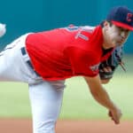 Cal Quantrill #47 of the Cleveland Guardians pitches against the Arizona Diamondbacks during the first inning at Progressive Field on August 01, 2022 in Cleveland, Ohio.