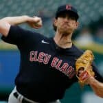 Shane Bieber #57 of the Cleveland Guardians pitches against the Detroit Tigers during the second inning at Comerica Park on August 9, 2022, in Detroit, Michigan. Bieber recorded his seventh win with the Guardians 5-2 victory over the Tigers.