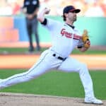 Starting pitcher Shane Bieber #57 of the Cleveland Guardians pitches during the first inning against the Baltimore Orioles at Progressive Field on September 01, 2022 in Cleveland, Ohio.