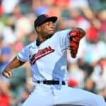 Starting pitcher Xzavion Curry #44 of the Cleveland Guardians pitches during the first inning against the Tampa Bay Rays at Progressive Field on September 03, 2023 in Cleveland, Ohio.