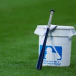 CHICAGO, ILLINOIS - SEPTEMBER 14: A detail view of a MLB bucket of baseballs prior to the game between the Chicago White Sox and the Minnesota Twins at Guaranteed Rate Field on September 14, 2023 in Chicago, Illinois.
