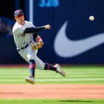 Tyler Freeman #2 of the Cleveland Guardians plays a ball against the Toronto Blue Jays during the sixth inning in their MLB game at the Rogers Centre on August 27, 2023 in Toronto, Ontario, Canada.