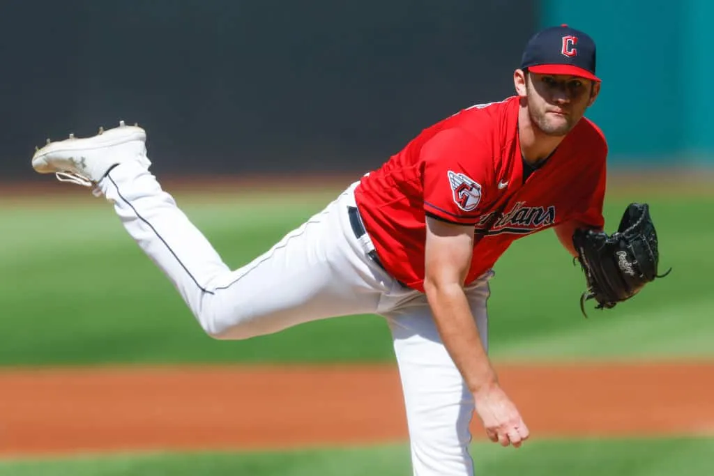 Gavin Williams #63 of the Cleveland Guardians pitches against the Texas Rangers during the first inning at Progressive Field on September 17, 2023 in Cleveland, Ohio.