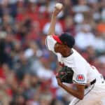 Triston McKenzie #24 of the Cleveland Guardians throws a pitch in the top of the second inning against the Chicago White Sox at Progressive Field on April 08, 2024 in Cleveland, Ohio.