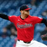 Ben Lively #39 of the Cleveland Guardians pitches against the Boston Red Sox during the first inning at Progressive Field on April 23, 2024 in Cleveland, Ohio.
