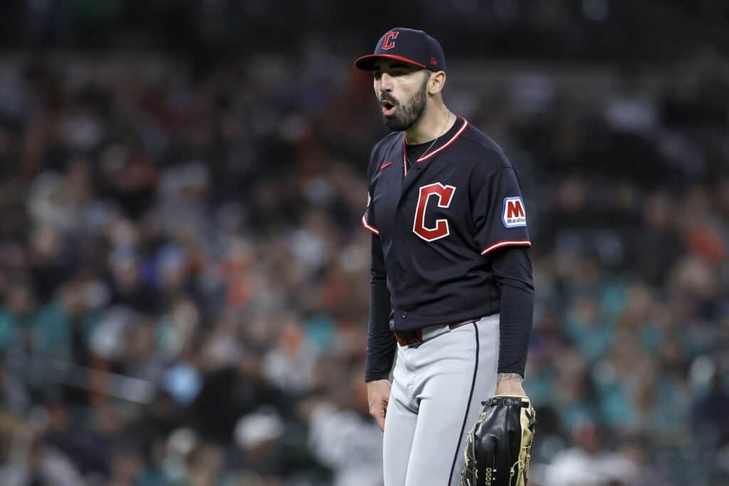 DETROIT, MI - MAY 20: Pitcher Colin Holderman #35 of the Cleveland Guardians reacts after striking out Wenceel Perez of the Detroit Tigers to end the ninth inning at Comerica Park on May 20, 2026 in Detroit, Michigan.