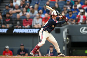 CLEVELAND, OHIO - JUNE 26: Cooper Ingle #30 of the Cleveland Guardians bats during the first inning of his Major League debut against the Seattle Mariners at Progressive Field on June 26, 2026 in Cleveland, Ohio.