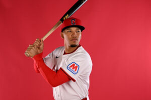 GOODYEAR, ARIZONA - FEBRUARY 19: Angel Genao #73 of the Cleveland Guardians poses for a portrait during photo day at Goodyear Ballpark on February 19, 2026 in Goodyear, Arizona.