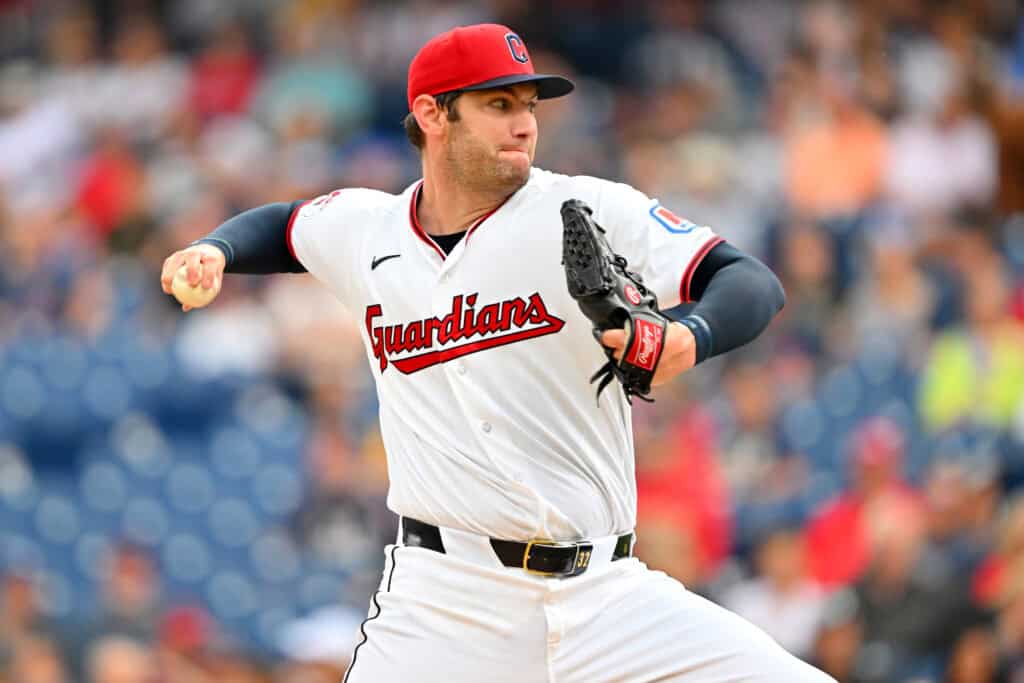 CLEVELAND, OHIO - AUGUST 02: Starting pitcher Gavin Williams #32 of the Cleveland Guardians pitches during the first inning against the Arizona Diamondbacks at Progressive Field on August 02, 2026 in Cleveland, Ohio.