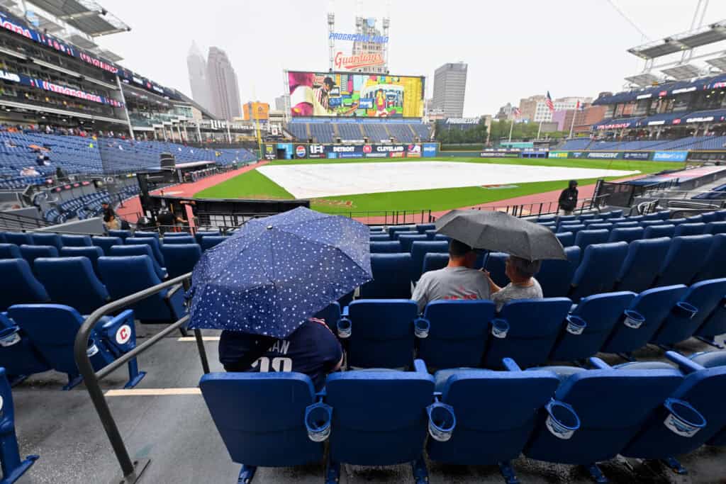 CLEVELAND, OHIO - SEPTEMBER 04: Fans wait for the start of game one of a doubleheader between the Cleveland Guardians and the Detroit Tigers at Progressive Field on September 04, 2026, in Cleveland, Ohio.