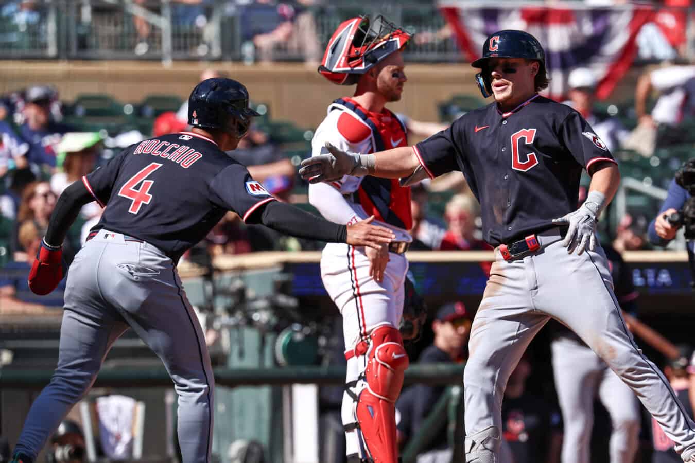 MINNEAPOLIS, MINNESOTA - SEPTEMBER 13: Travis Bazzana #37 of the Cleveland Guardians celebrates a two-run home run against the Minnesota Twins in the sixth inning at Target Field on September 13, 2026 in Minneapolis, Minnesota. The Guardians defeated the Twins 9-2
