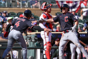 MINNEAPOLIS, MINNESOTA - SEPTEMBER 13: Travis Bazzana #37 of the Cleveland Guardians celebrates a two-run home run against the Minnesota Twins in the sixth inning at Target Field on September 13, 2026 in Minneapolis, Minnesota. The Guardians defeated the Twins 9-2