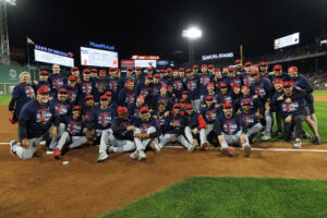 BOSTON, MASSACHUSETTS - SEPTEMBER 24: The Cleveland Guardians pose for a team photo following the win over the Boston Red Sox at Fenway Park on September 24, 2026 in Boston, Massachusetts. The Cleveland Guardians secured a spot in the 2026 playoffs with the win over the Boston Red Sox.