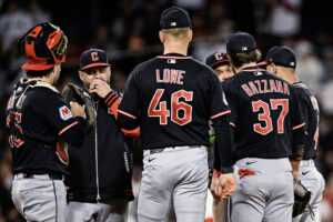 BOSTON, MASSACHUSETTS - SEPTEMBER 23: The Cleveland Guardians hold a mound visit in the eighth inning against the Boston Red Sox at Fenway Park on September 23, 2026 in Boston, Massachusetts.