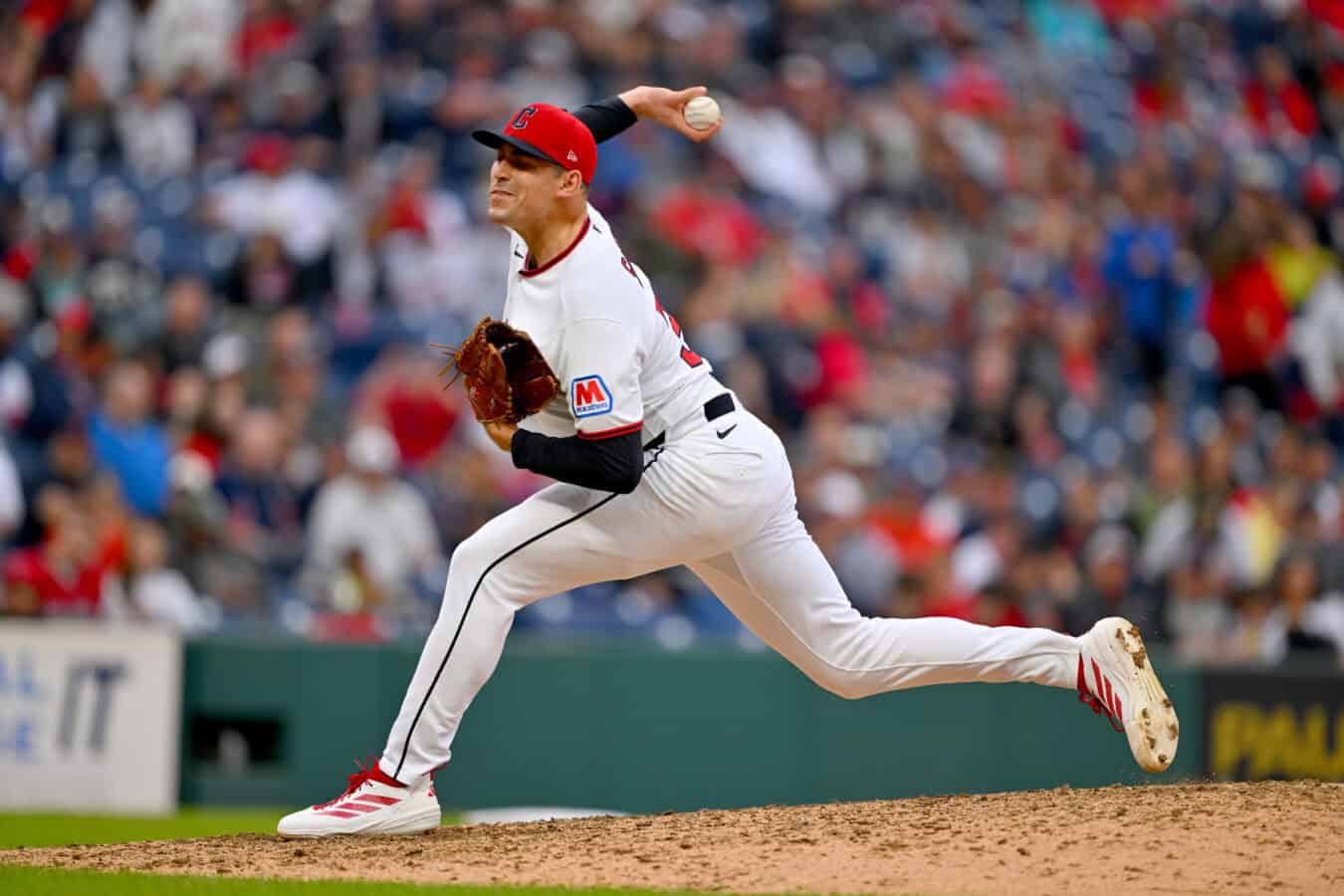 CLEVELAND, OHIO - SEPTEMBER 20: Closing pitcher Cade Smith #36 of the Cleveland Guardians pitches in the eighth inning against the Athletics at Progressive Field on September 20, 2026 in Cleveland, Ohio.