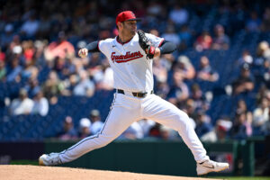 CLEVELAND, OHIO - AUGUST 20: Gavin Williams #32 of the Cleveland Guardians throws a pitch during the first inning against the San Francisco Giants at Progressive Field on August 20, 2026 in Cleveland, Ohio.