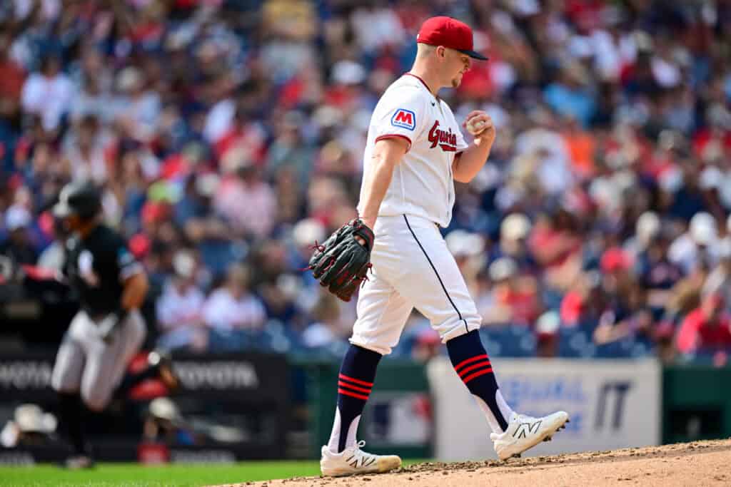 CLEVELAND, OHIO - SEPTEMBER 16: Parker Messick #77 of the Cleveland Guardians reacts after giving up a three-run home run to Tommy Pham #21 of the Chicago White Sox during the fifth inning at Progressive Field on September 16, 2026 in Cleveland, Ohio.
